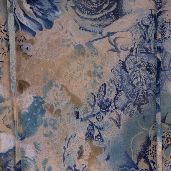 90s A. Byer sheer beige blue floral tiered sleeve top-S - Picture 2 of 5